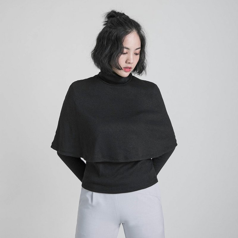 Dim 阑珊双层高领上衣_8AF006_黑 - 女装上衣 - 棉．麻 黑色