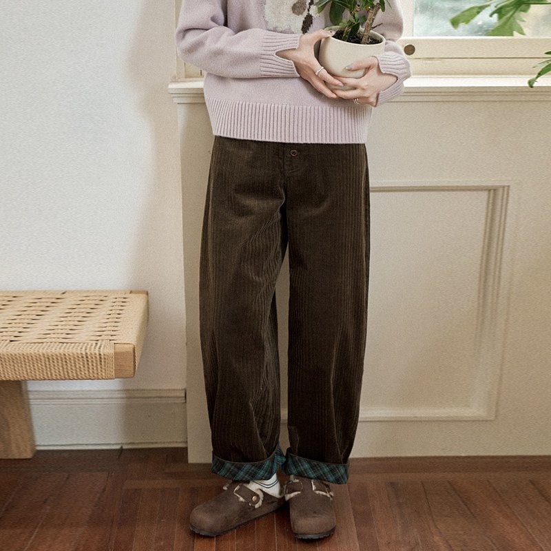 翻边灯芯绒香蕉裤|裤子|两色|秋冬款|Sora-1663 - 女装长裤 - 棉．麻 多色