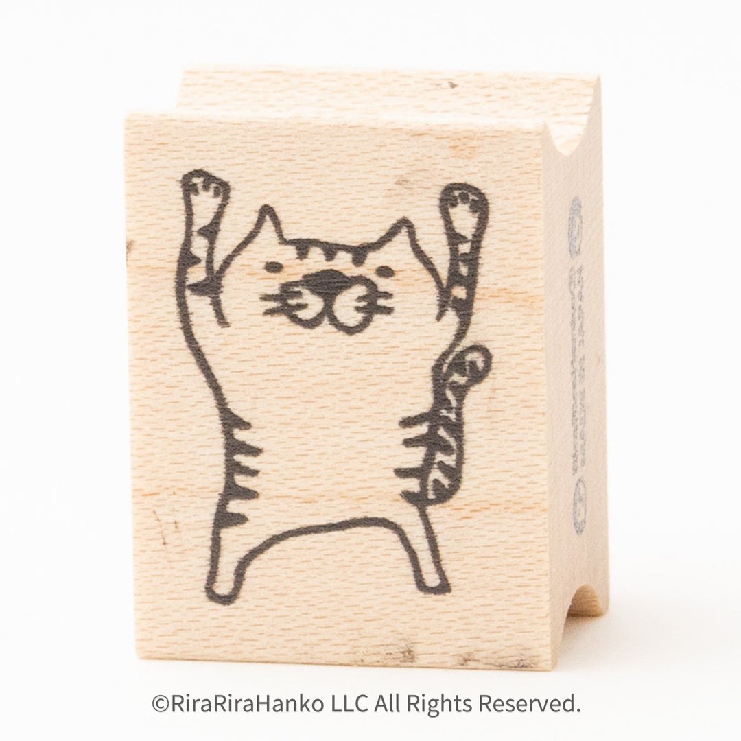 举手猫小三郎*20mm×26mm*橡皮图章*R993 - 印章/印台 - 木头 