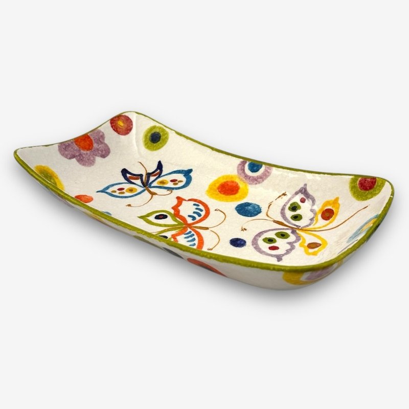 意大利手工陶-POP普普艺术蝴蝶 长型盘 32.5cm - 盘子/餐盘/盘架 - 陶 多色