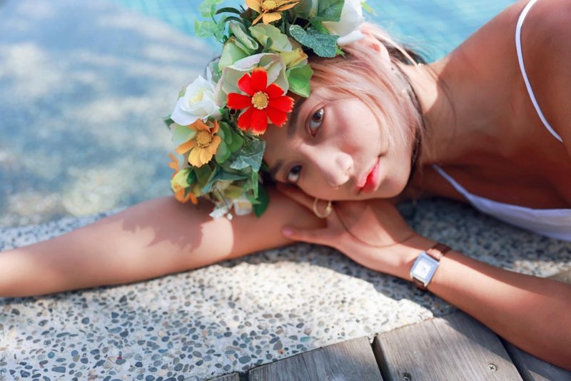 海岛风拟真花环发饰/橘黄/波斯菊款 - 发饰 - 其他人造纤维 橘色