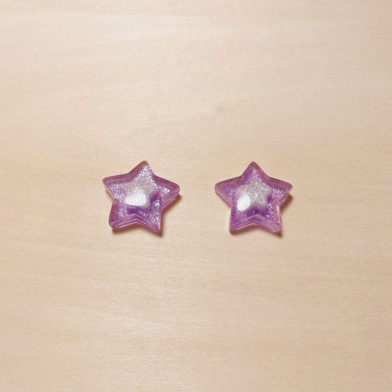 复古紫糖果星星耳环 - 耳环/耳夹 - 树脂 紫色
