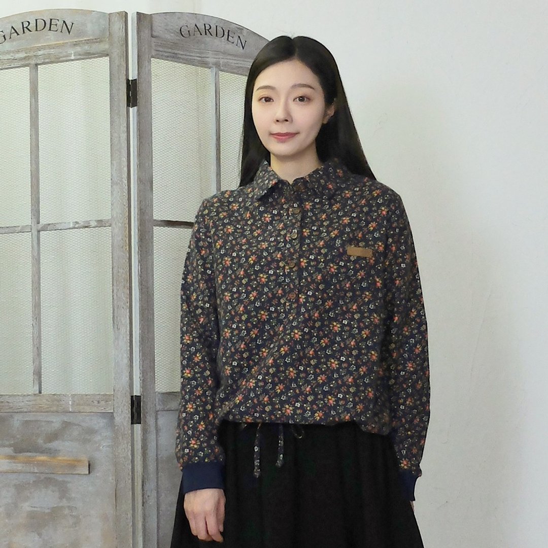 Hana Mokuba 皮标装饰绑带收口碎花衬衫 - 女装衬衫 - 棉．麻 
