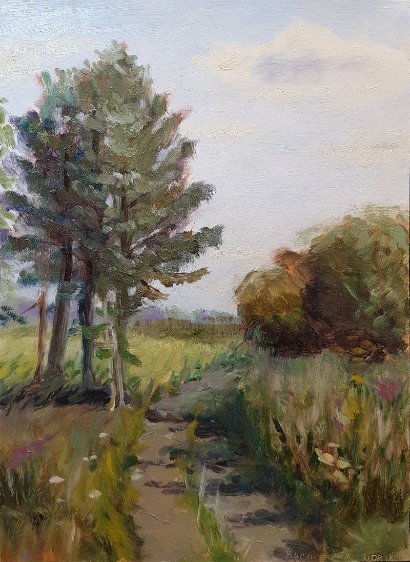 Pine Tree Painting Landscape Original Art Forest Artwork Plein Air Oil Painting - 墙贴/壁贴 - 其他材质 绿色