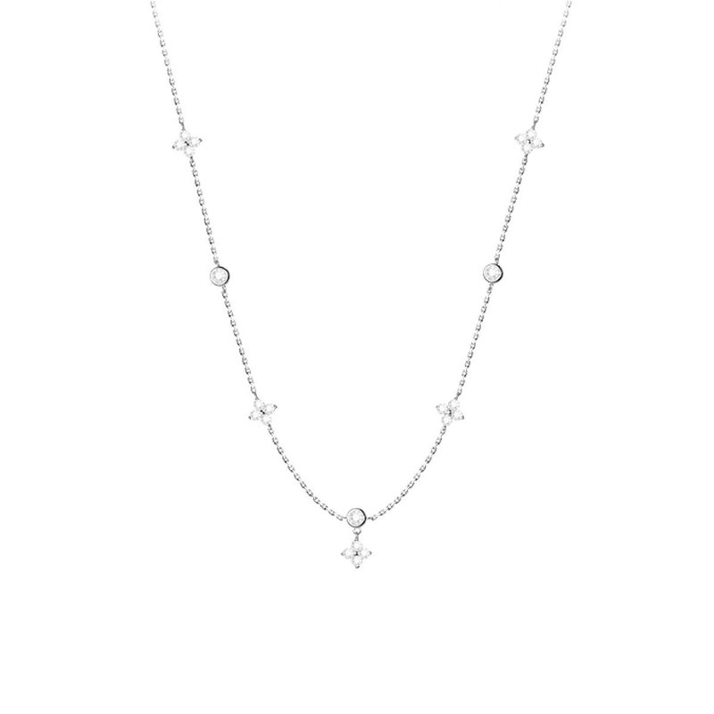 L'amour 闪烁四叶草项链 (白金色) - 项链 - 纯银 