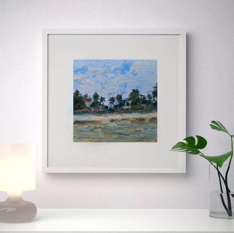 纸板桶上用调色刀的海景原创小画 - 墙贴/壁贴 - 其他材质 