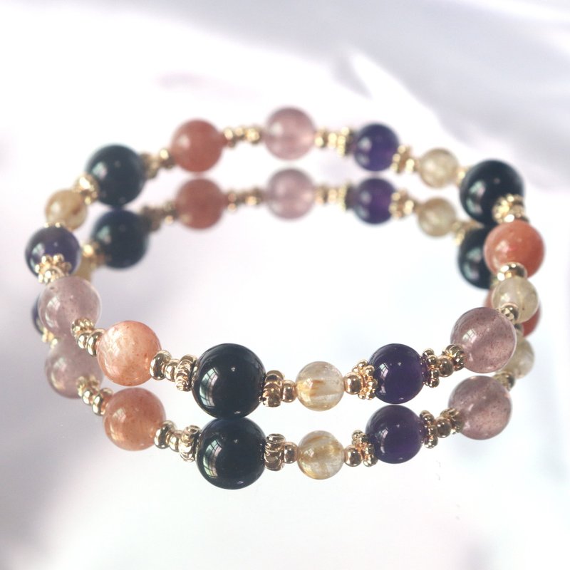 紫水晶-黑碧玺-草莓晶-招财-好运-防小人-水晶手链 - 手链/手环 - 水晶 红色