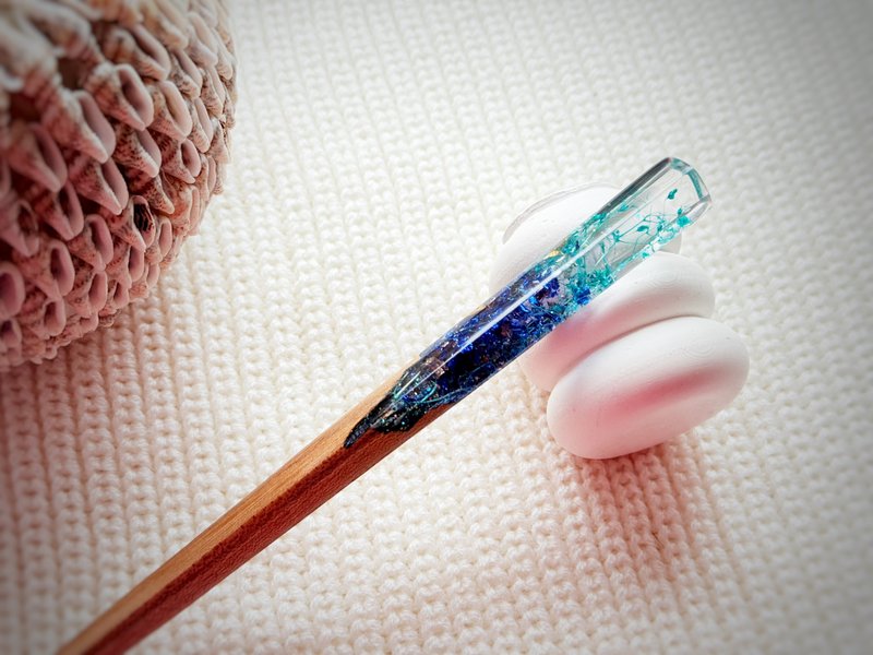 木质蓝花发簪，花卉发饰 - 发饰 - 木头 蓝色