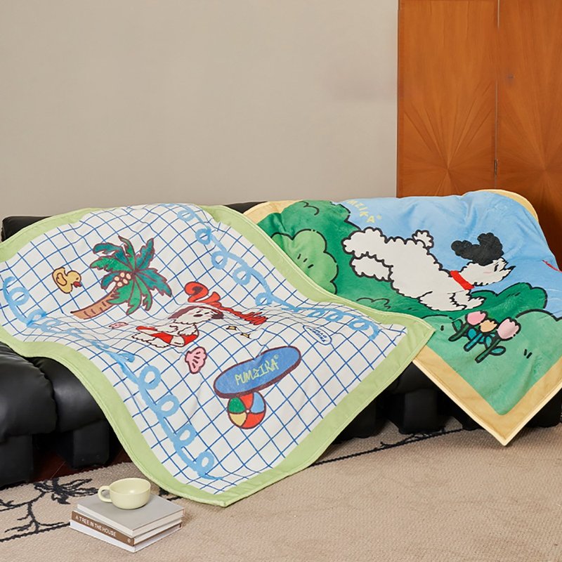 海边小狗毛毯草地小狗午睡毯盖腿毯沙发盖毯 - 被子/毛毯 - 其他材质 