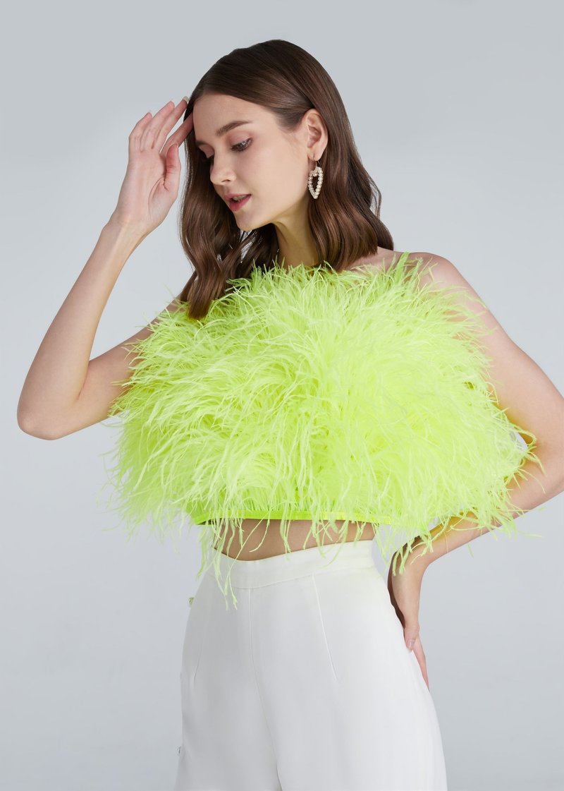 Gina neon green  feather top for women - 女装上衣 - 羽绒 绿色