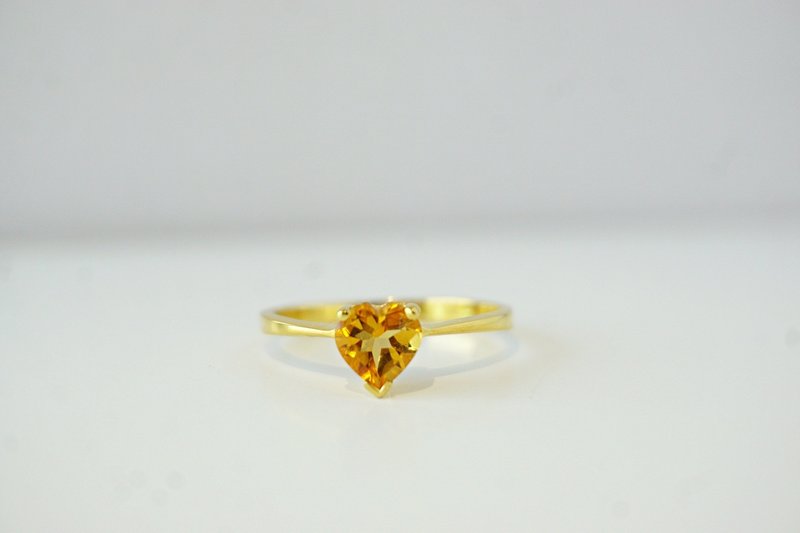 正品黄水晶心型戒指，925银，镀金 - 戒指 - 纯银 黄色