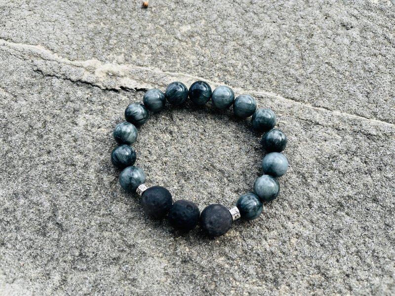 天然原矿鹰眼石 银曜石陨石设计单圈手串s - 手链/手环 - 玉石 橘色