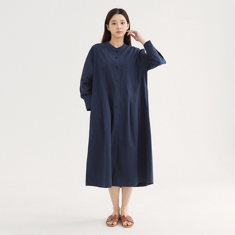 【Simply Yours】气质圆领长版洋装 蓝F - 洋装/连衣裙 - 棉．麻 蓝色