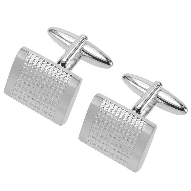 銀色格子袖扣 - 袖扣 - 其他金属 银色