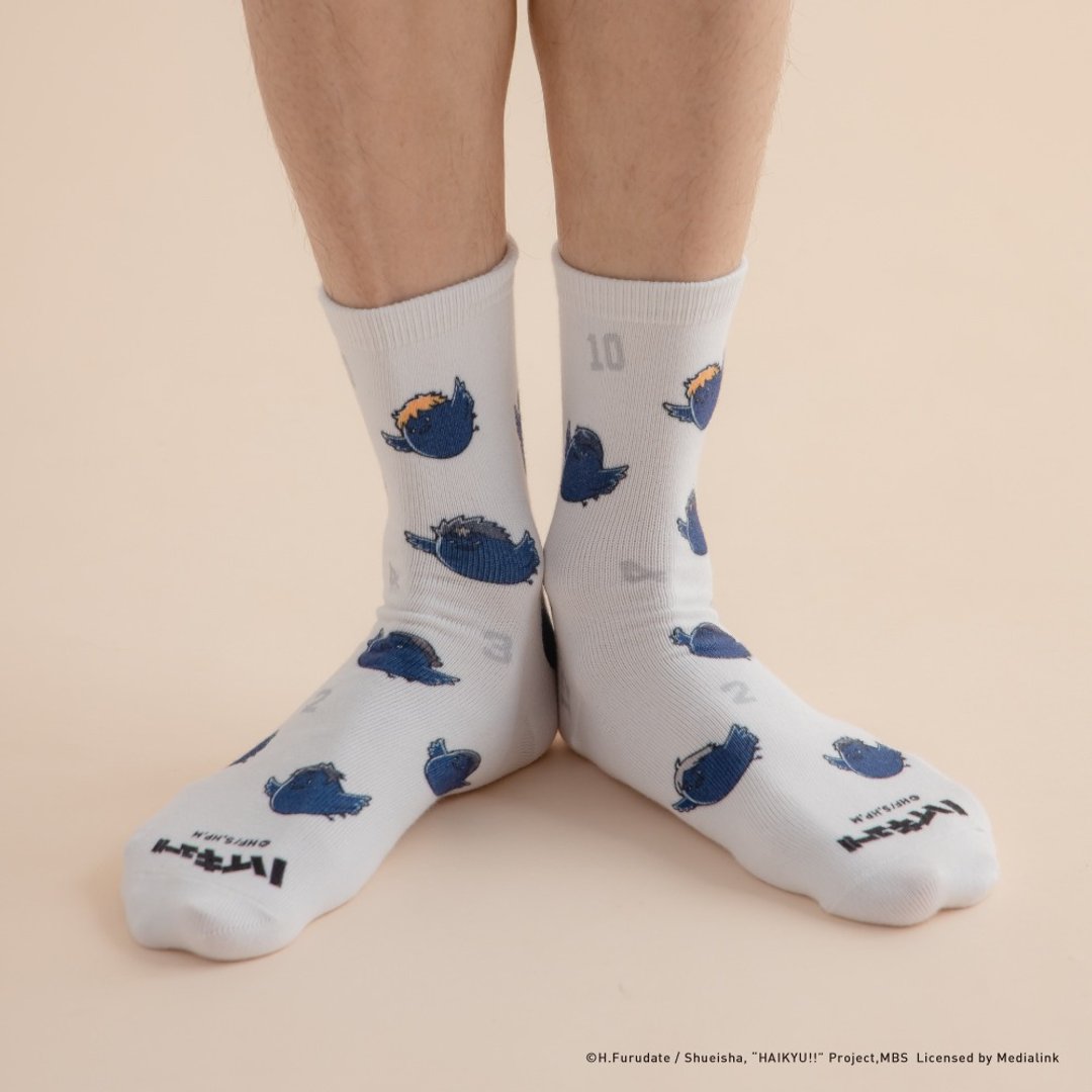 【FOOTER】排球少年!!满版印花高筒袜(男-HF08L/XL) - 袜子 - 棉．麻 白色