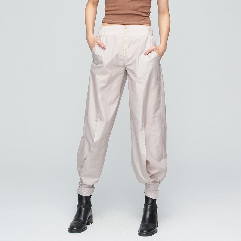 防泼水极轻量开衩绑带宽裤(女)-朦卡其 - 女装长裤 - 聚酯纤维 卡其色