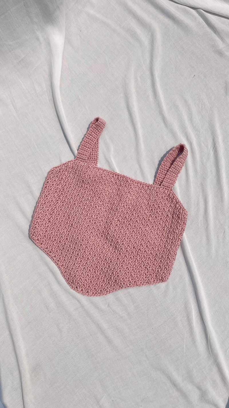 钩针编织短版上衣 - 女装上衣 - 棉．麻 粉红色