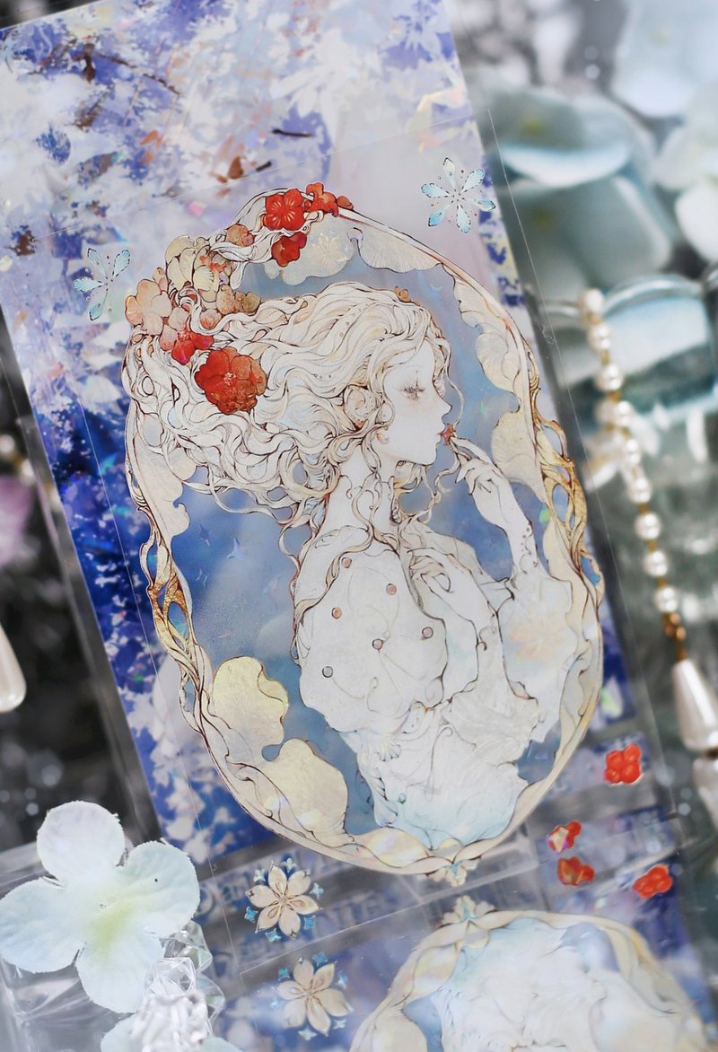 萬象 聖なる美少女 PET 和紙膠帶 貝殼光 10米卷 - 纸胶带 - 其他材质 多色