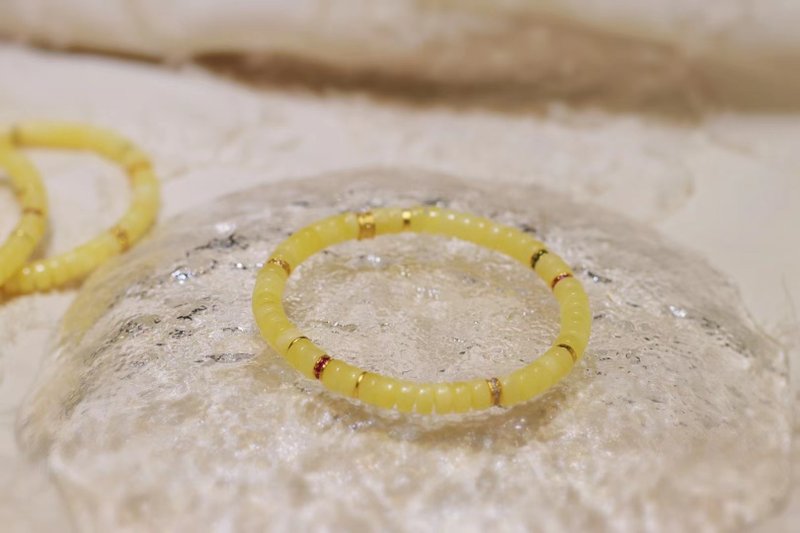 原创百搭天然蜜蜡直切手串搭配古法银转运珠 蜜蜡手链文玩手链 - 手链/手环 - 水晶 