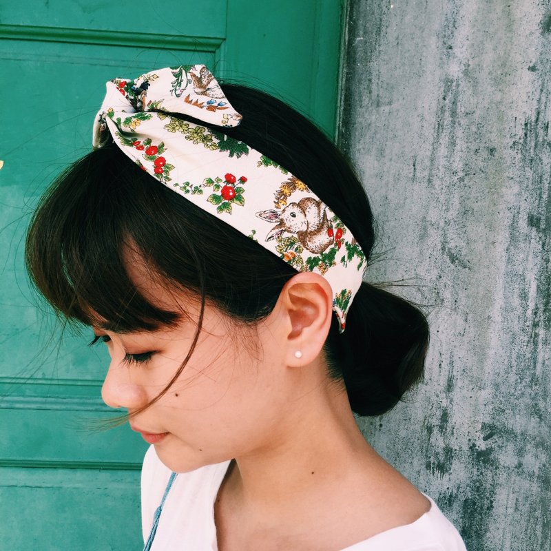 兔子园游会 好烦小姐 铝线 发带 碎花 - 发饰 - 棉．麻 白色