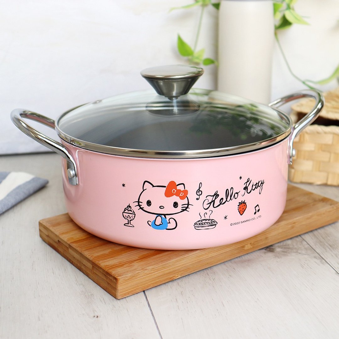 【SANRIO】HELLO KITTY-碳钢不沾涂层双耳锅 20CM (附盖) 台湾制 - 锅具/烤盘 - 不锈钢 粉红色