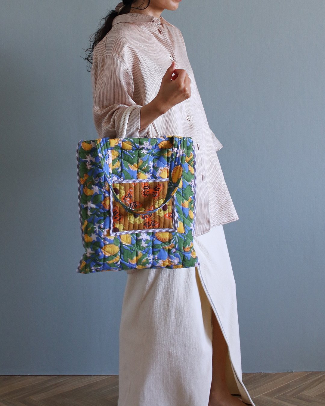 Block quilt tote. -the Lemon- - 手提包/手提袋 - 棉 白色