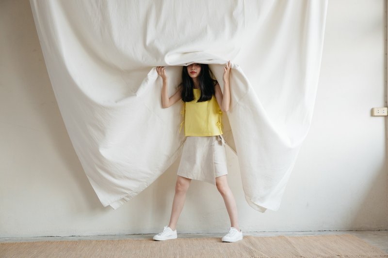 Wrap skirt shorts in Natural - 裙子 - 棉．麻 卡其色