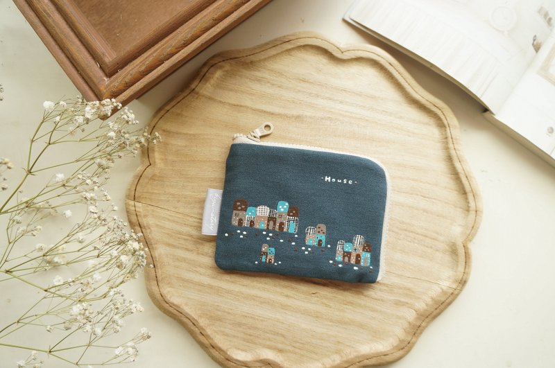 手绘北欧小房子卡片零钱包  湛蓝   内里布品更改 - 皮夹/钱包 - 棉．麻 蓝色