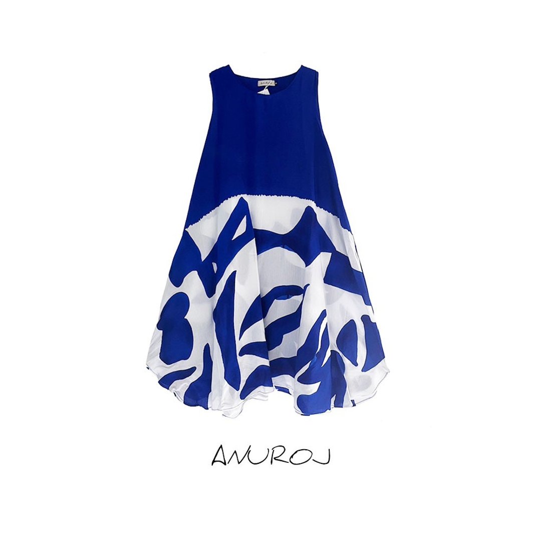 Dress Hand Paint Soft Cotton Silk for Yoga Vacation Holidays - 洋装/连衣裙 - 棉．麻 蓝色