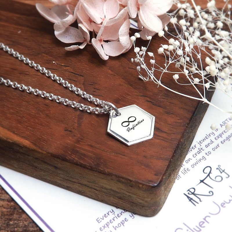 可刻字 六角造型项链 925纯银 女生饰品 定制化银饰 礼物订制 - 项链 - 纯银 银色