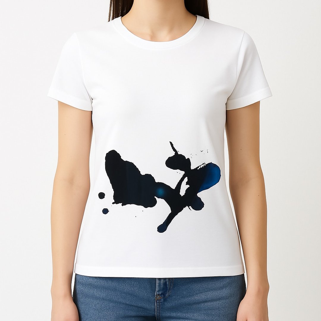 流墨 a0052/手工绢印/女白棉 T/限量 - 女装 T 恤 - 棉 白色