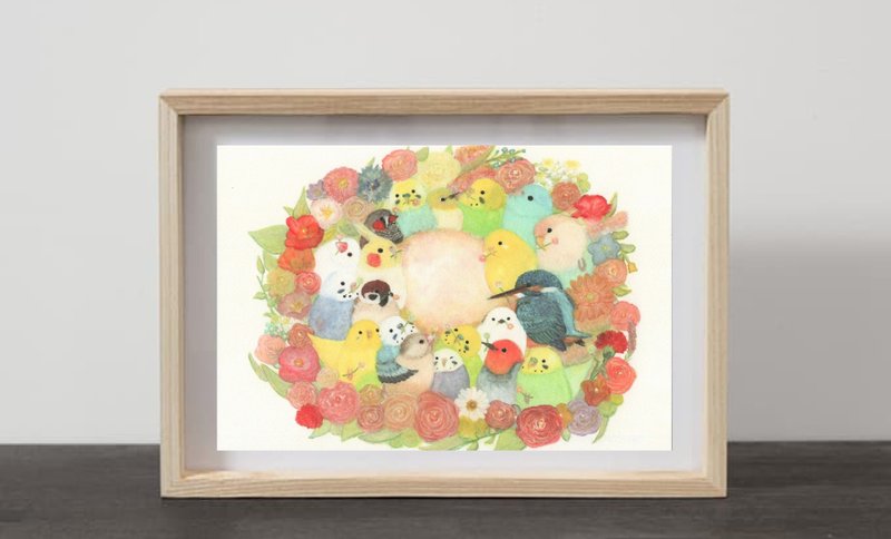 A4 彩色花环花痴自然 风景 虎皮鹦鹉雀 - 海报/装饰画/版画 - 纸 粉红色