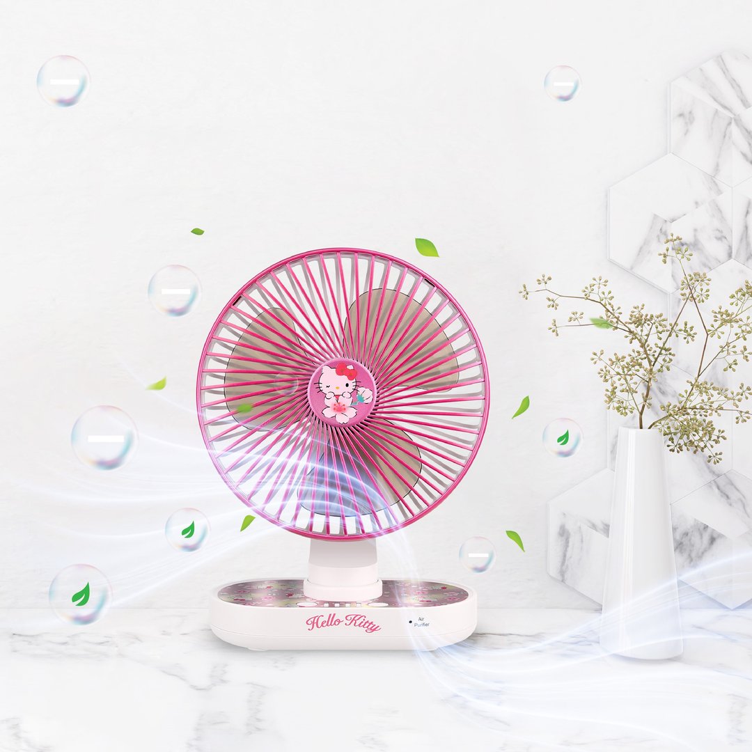 2 in 1 负离子空气净化器座枱风扇 - Hello Kitty - 电扇 - 塑料 粉红色