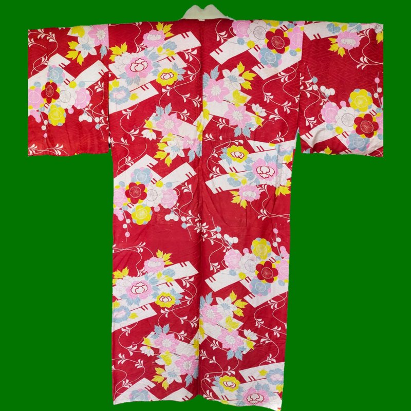 印花古董长襦袢 - 其他 - 丝．绢 红色