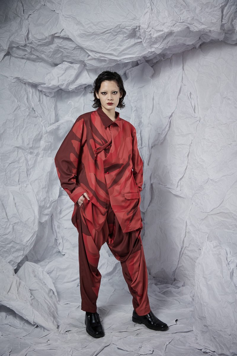 INF 22SS 2D红印花百褶挡片衬衫 - 女装衬衫 - 聚酯纤维 红色