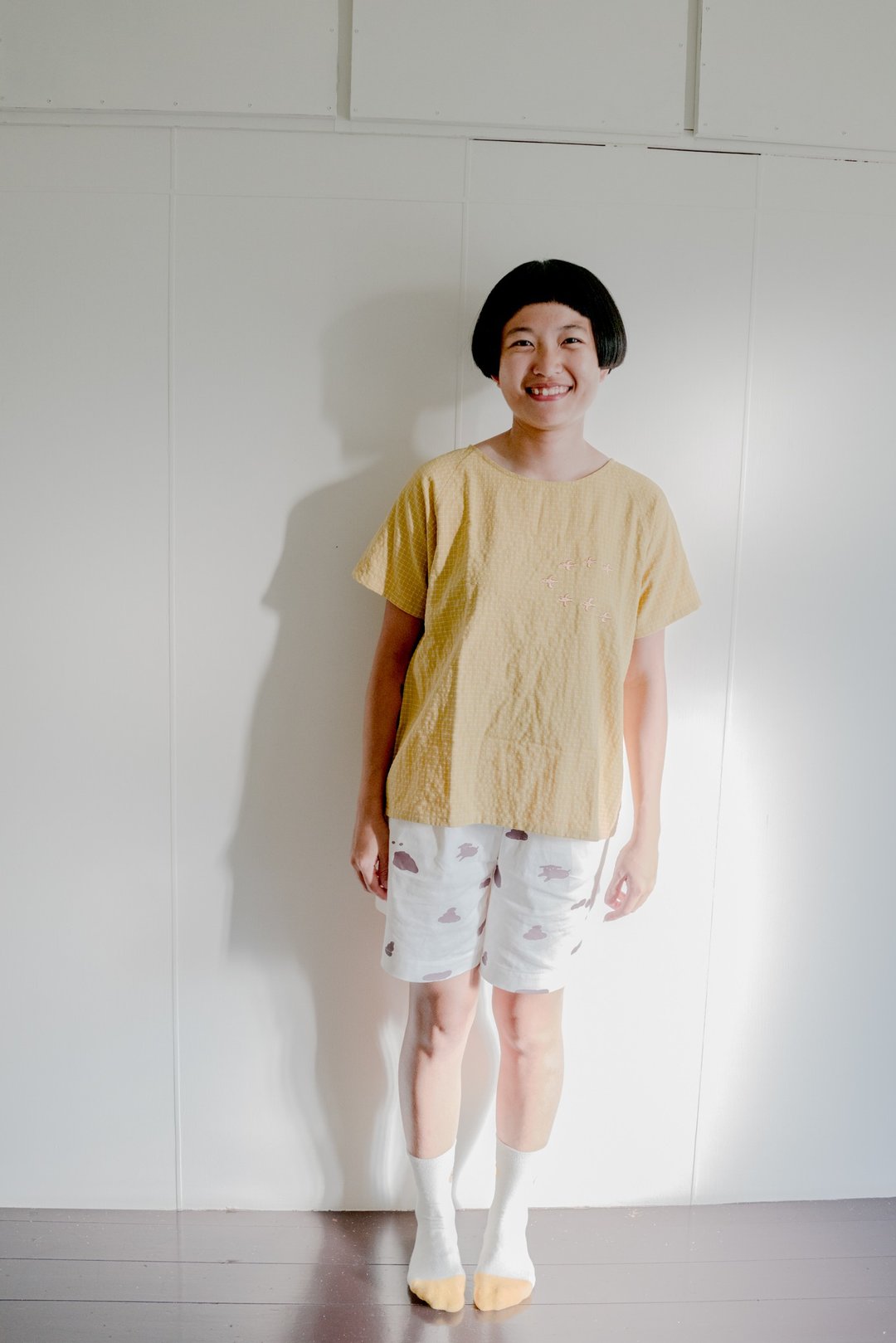 飞鸟 - 黄格子平织上衣 - 女装 T 恤 - 棉 黄色