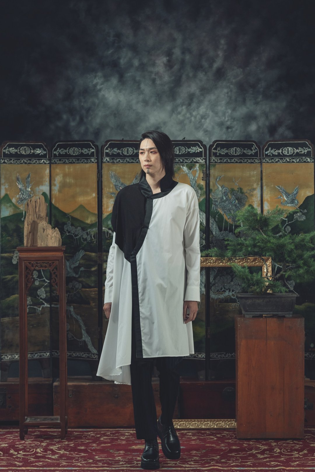 立领解构白衬衫(201T05) - 男装衬衫 - 棉 白色