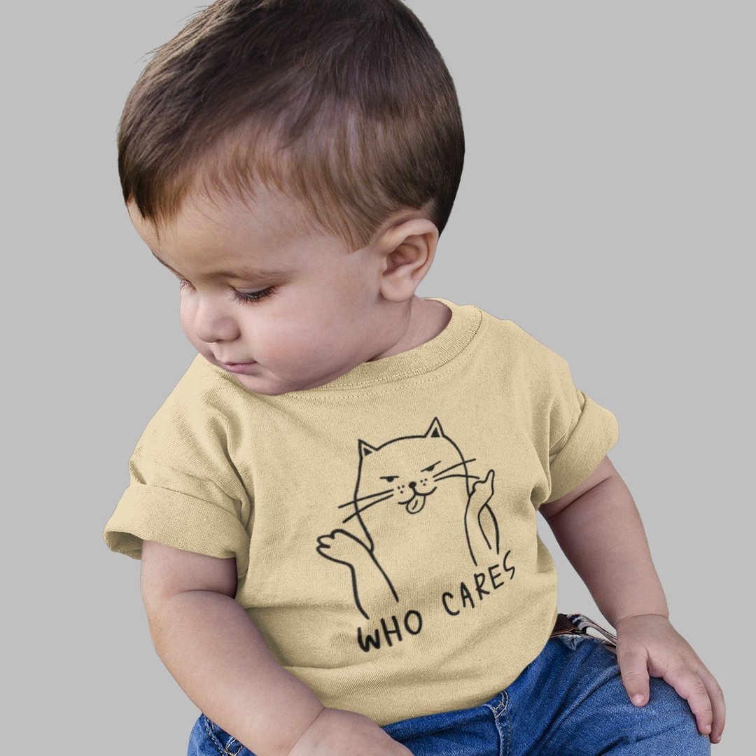 Who Cares Cat #2 儿童短袖T恤 卡其 童装婴幼儿亲子装男女童猫咪 - 童装上衣 - 棉 卡其色