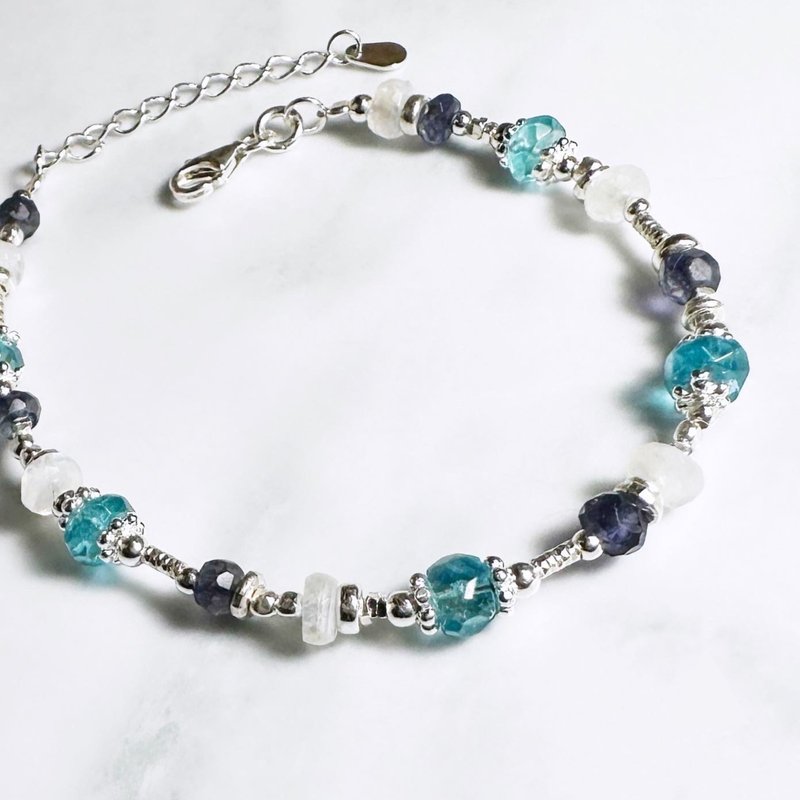 蓝珊瑚中的精灵-堇青石.磷灰石.月光石设计款双链手链 - 手链/手环 - 银 蓝色