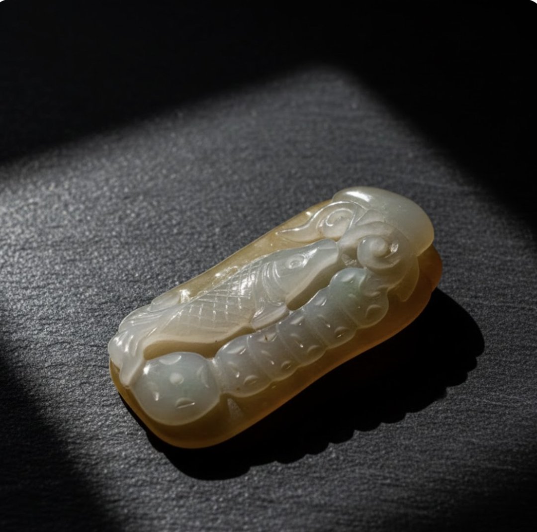 冰种黄翡翡翠巧雕年年有鱼 | 天然缅甸玉翡翠A货 | 送礼 - 项链 - 玉石 多色