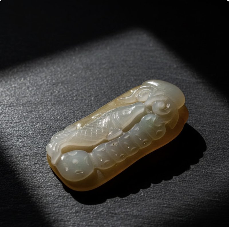 冰种黄翡翡翠巧雕年年有鱼 | 天然缅甸玉翡翠A货 | 送礼 - 项链 - 玉石 多色