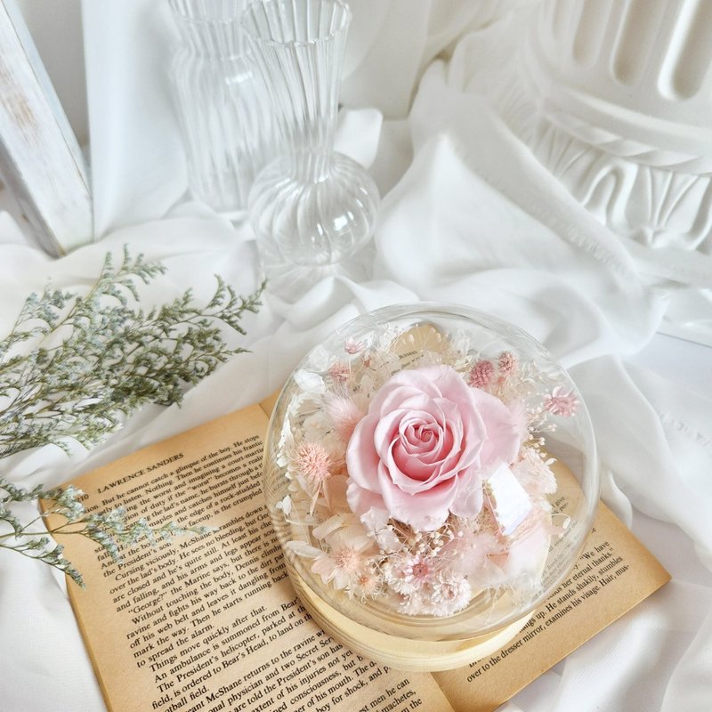 粉白配色玻璃花钟 永生花水晶球 永生花小夜灯 情人节礼物 - 干燥花/捧花 - 植物．花 粉红色