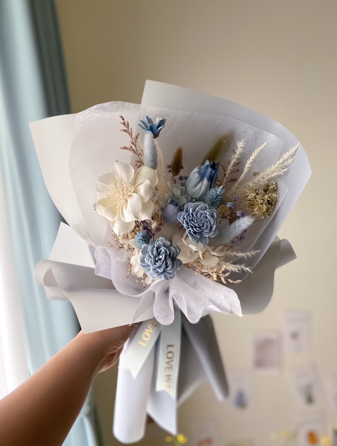 迷雾蓝水仙干燥永生花束 毕业花束  送礼 生日礼  韩式花束 - 干燥花/捧花 - 植物．花 橘色