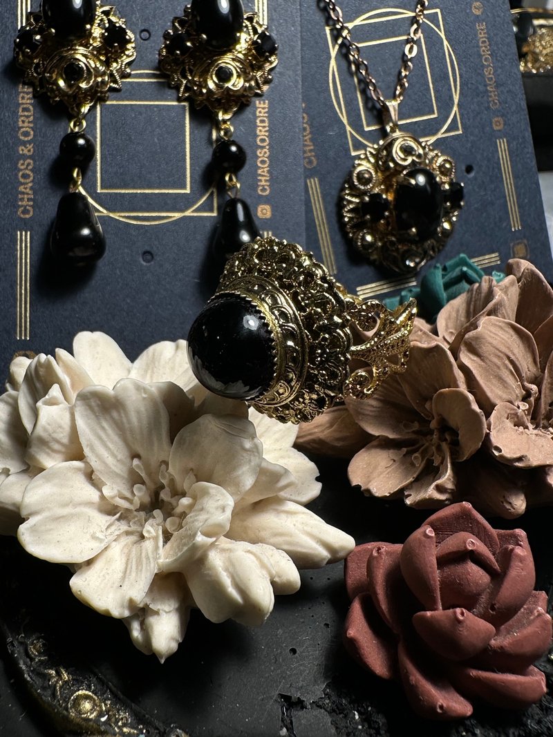 【罗氏兜兰The Ring】复古维多利亚雕花镂空花独特低调古典系戒指 - 戒指 - 铜/黄铜 黑色