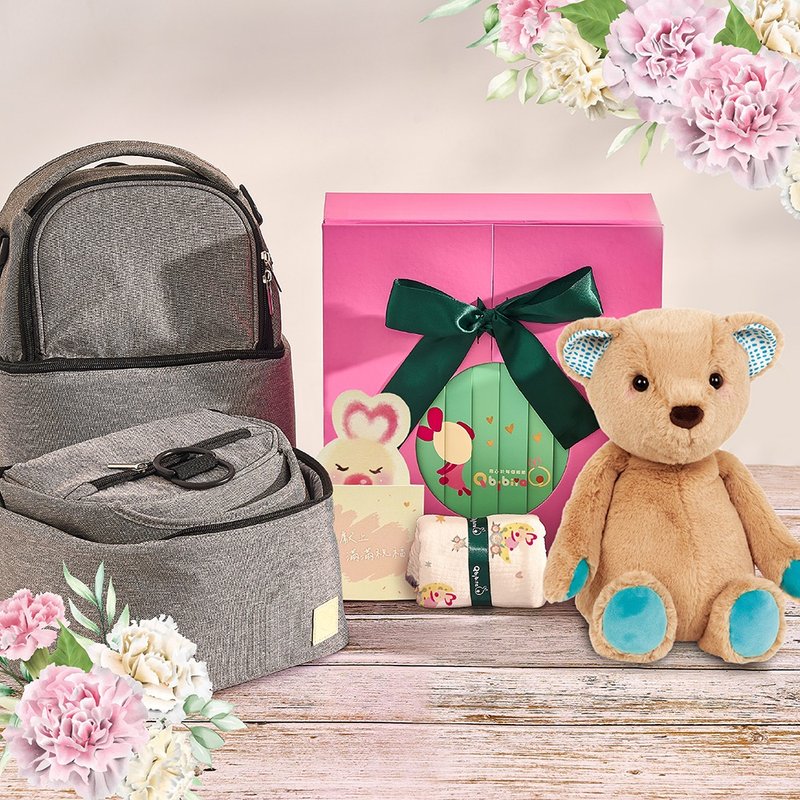 【定制】外出神队友-安抚娃娃+万用巾+火箭摇摇+妈妈包(满月礼) - 满月礼盒 - 其他人造纤维 灰色