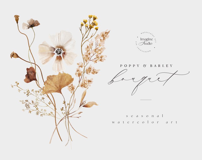 Watercolor Wildflowers Bouquet Clipart, Watercolor Autumn/Summer Bouquet - 电子手绘真人画像/绘画/插画 - 其他材质 
