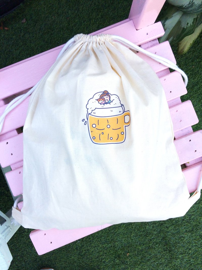 微醺の日常 帆布后背包 手工印制 Canvas bag - 束口袋双肩包 - 棉 