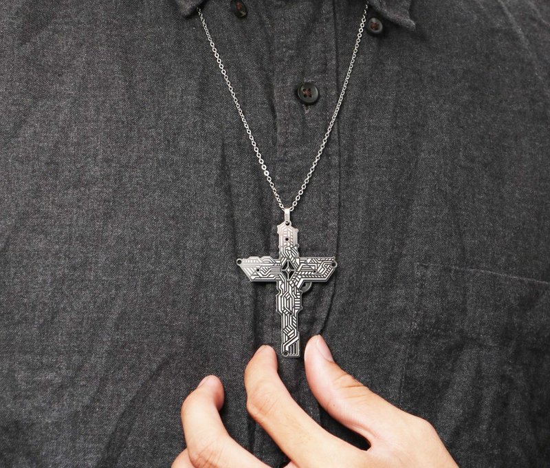 白钢坠饰系列 / 光纤十字架 / 304白钢 / 项链 - 项链 - 不锈钢 白色