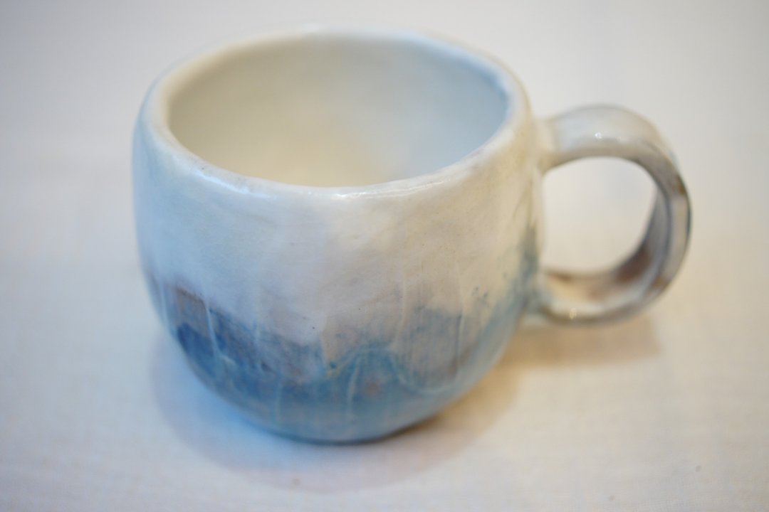 手捏粉引咖啡杯  水漾  190ml  红茶杯 午茶杯 陶杯 - 咖啡杯/马克杯 - 陶 蓝色