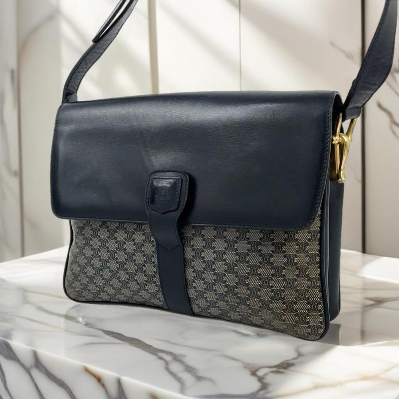 【特选货品】中古二手Celine豆腐包老花皮革侧背孭斜单肩手袋小包 - 侧背包/斜挎包 - 其他材质 黑色